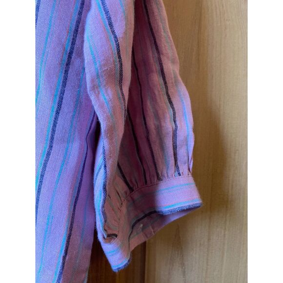 🧺J. Jill | 100% Linen Pink & black candy stripe peasant blouse | Large - Picture 6 of 7